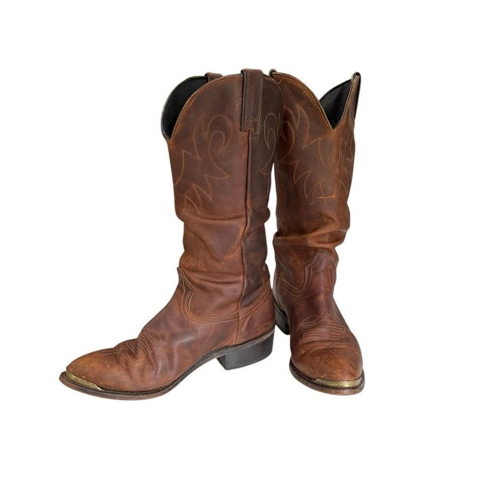 Durango Western Cowboy Boots Mens 8.5 Brown Leather Brass Toe